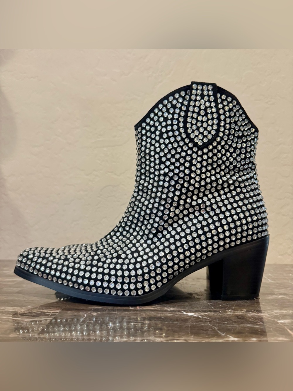 Rhinestone Point Toe Faux Leather Cowboy Boots